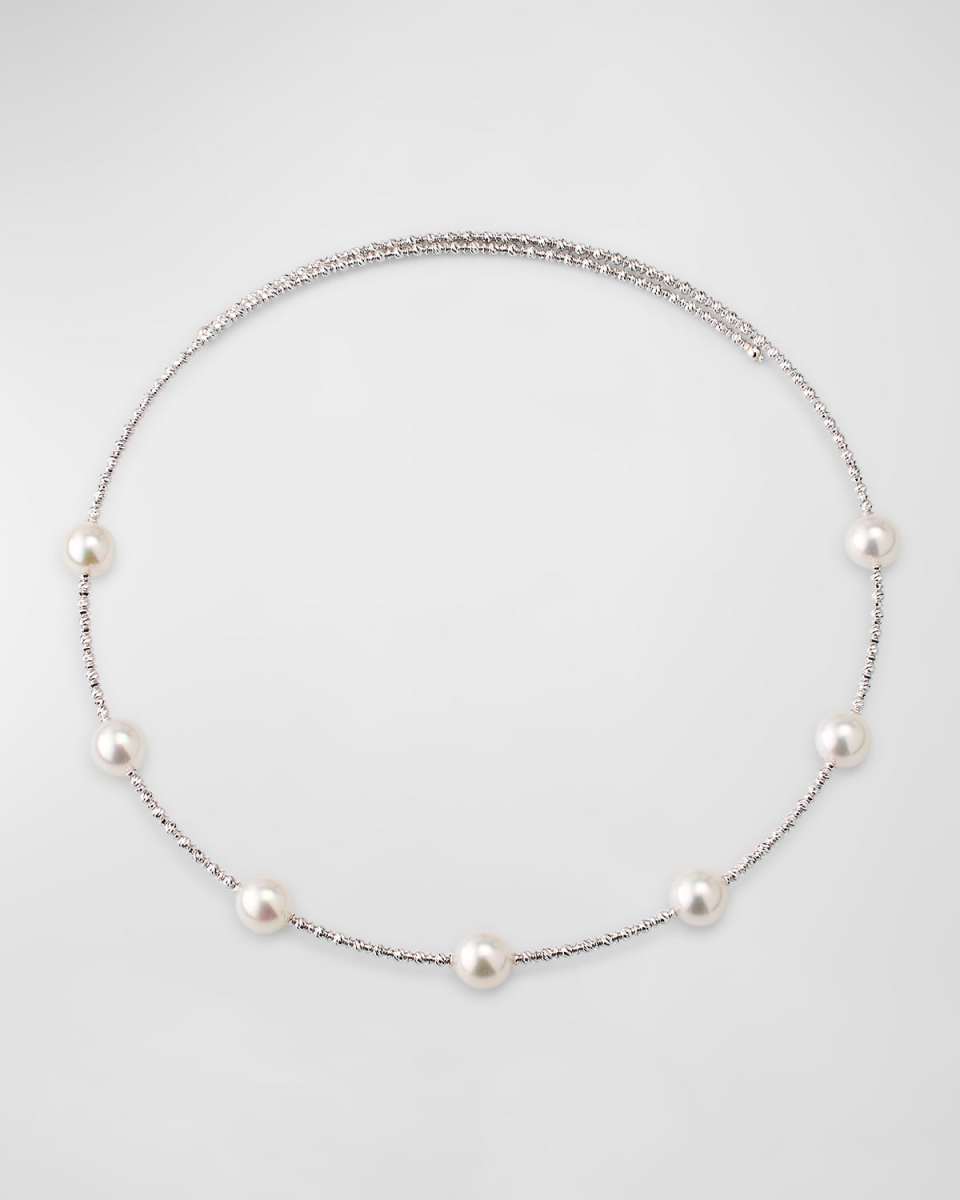 18K White Gold Sparkle Akoya Pearl Choker Necklace